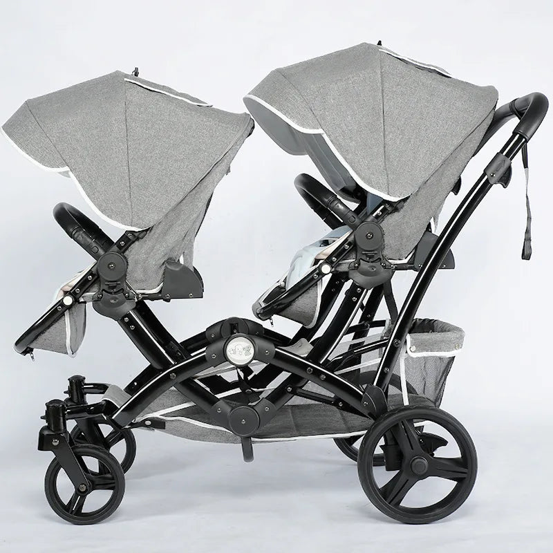High View Twin Baby Stroller Two-way Sitting and Lying Lightweight Foldable Newborn Double Stroller Newborn Stroller