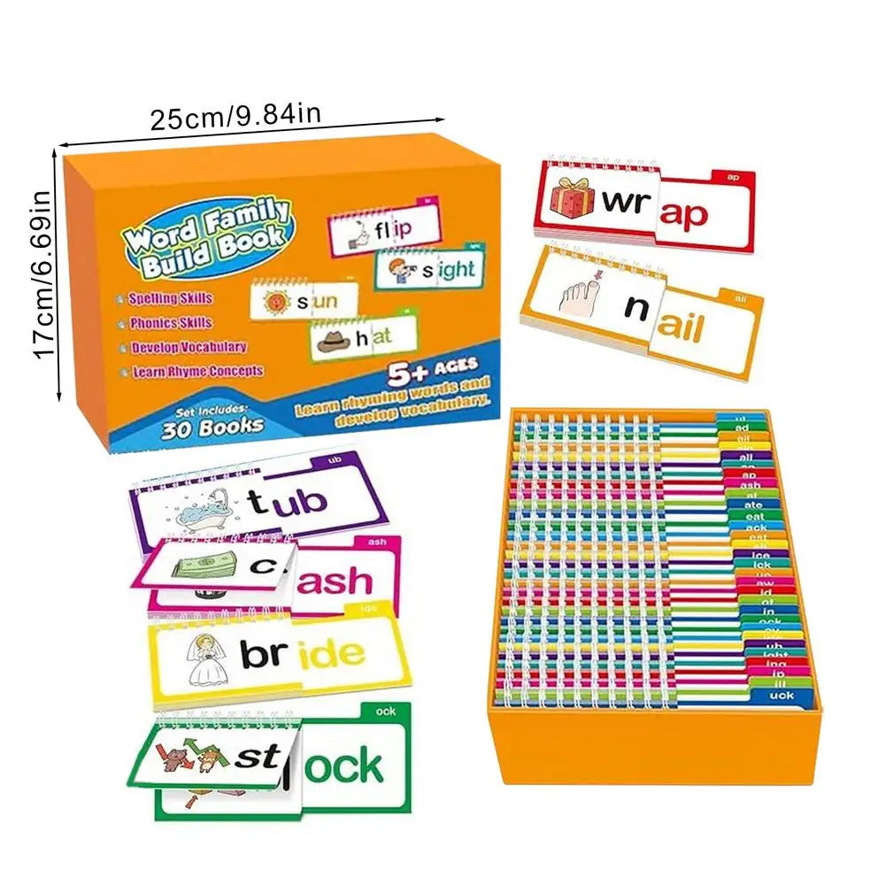 30 Read And Rhyme F lip Books/ Vocabulary Flash Cards Word Families Flash Cards Word Family Build Book Educational Read Game