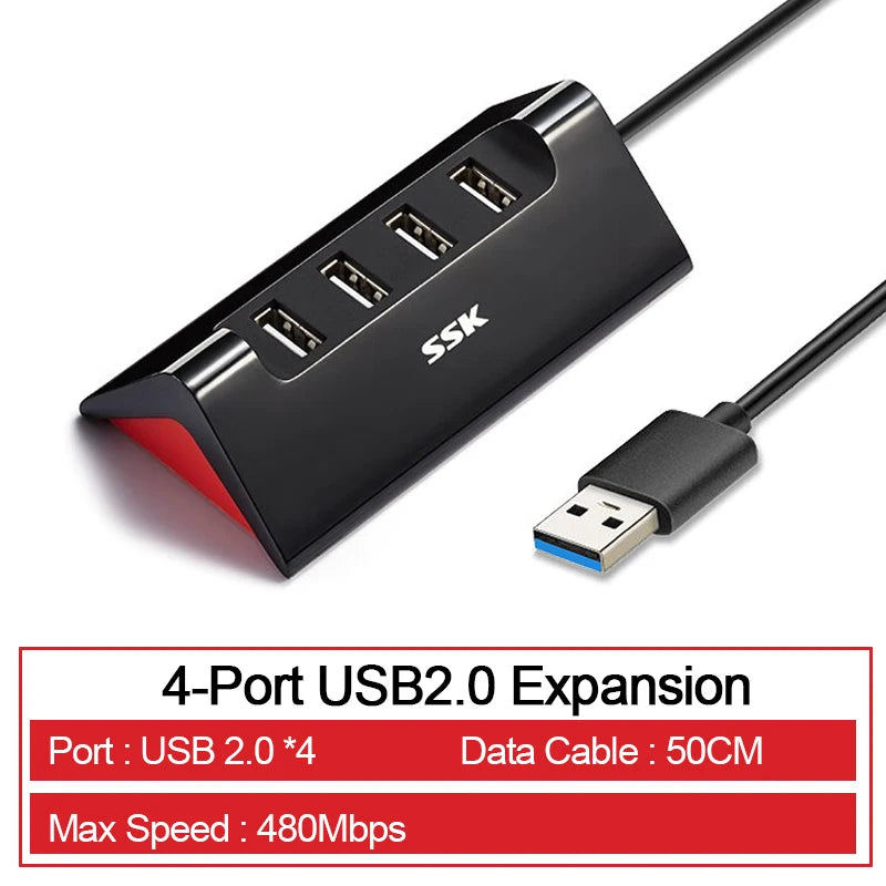 SSK Splitter 4 USB 2.0 HUB with Power Extension Hub Super High Speed Expansion Data Transmission Suitable for Laptop Accessories