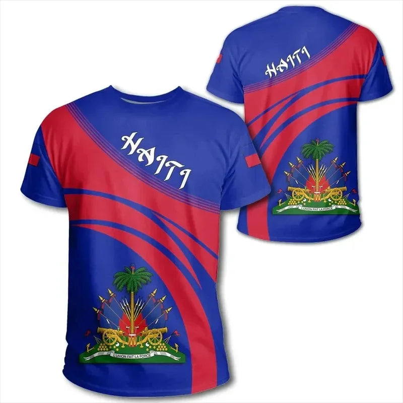 3D Printed Haiti Flag T-Shirt For Men National Emblem Pattern Short Sleeve Tees Casual Sports O-Neck T-Shirts Street Loose Tops