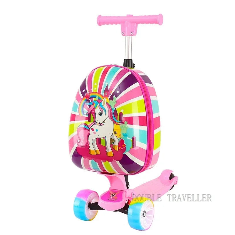 2025 New kids Scooter luggage,skateboard suitcase on wheels,children's gift,Cute Cartoon small trolley case,rolling luggage bag