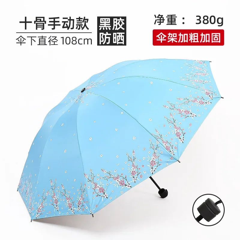Double Large Umbrella Flower Pattern Rain Umbrellas Anti UV Sun Protection Rain Umbrella Women Folding Portable Travel Parasol