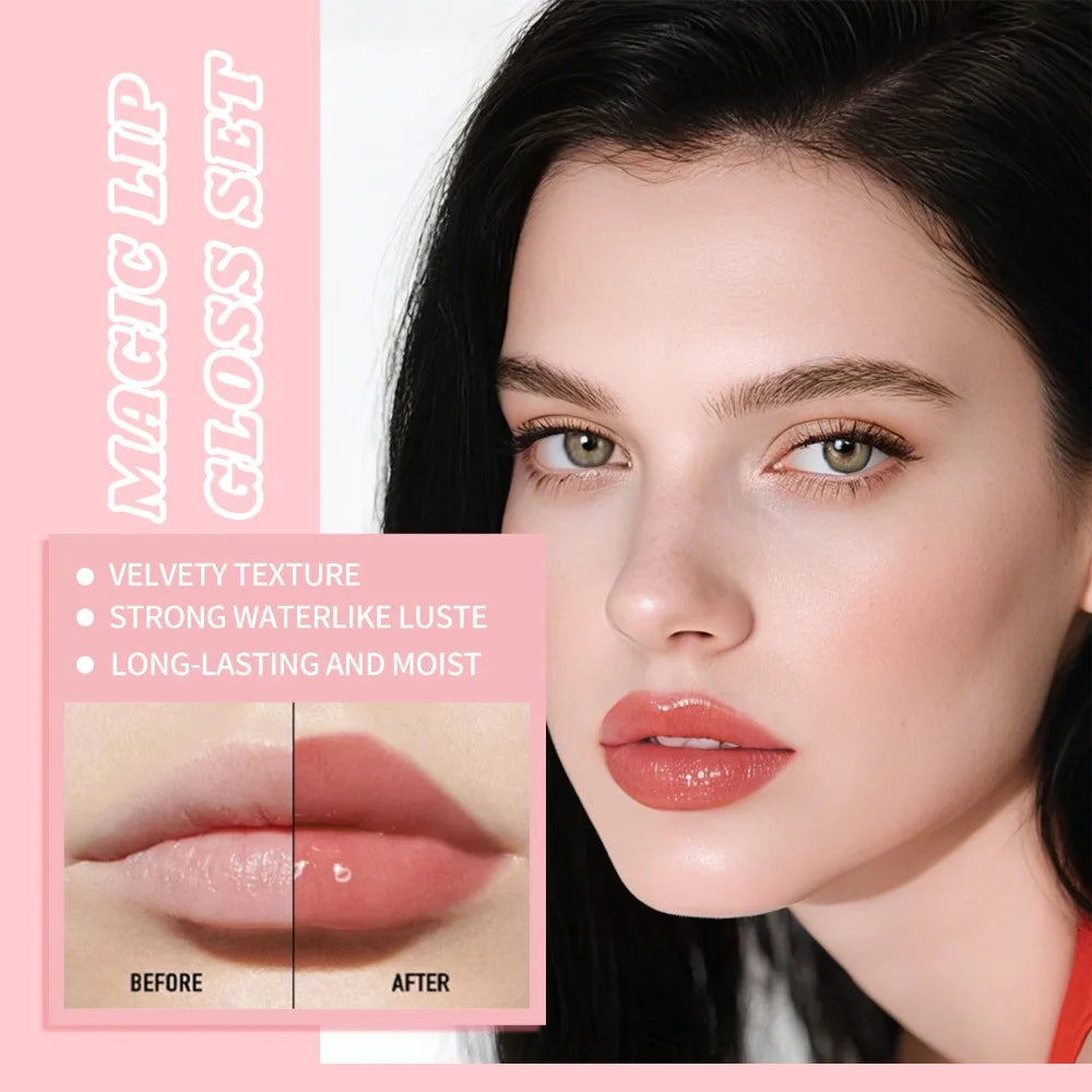 6 pcs Sparkling Lip Gloss Set Non-Stick Non-Fading Moisturizing Shiny Gift for Women