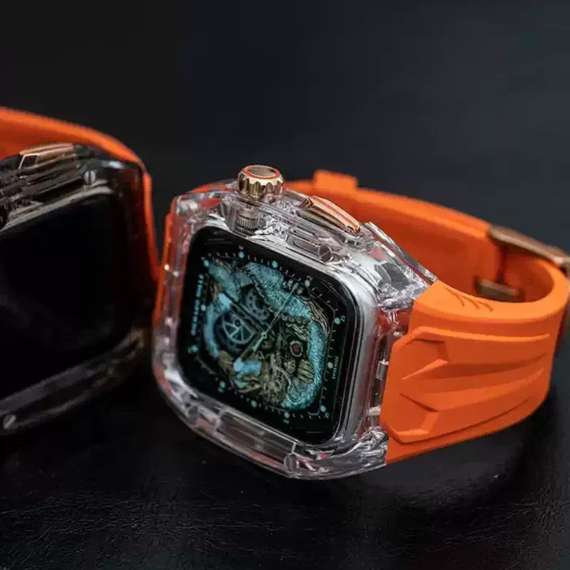 RICHARD Mile Watchband for iWatch Series 10/Ultra2, 46mm 49mm 45mm 44mm 42mm, Crystal Case + Silicone Strap for Series 9/8/7/SE2