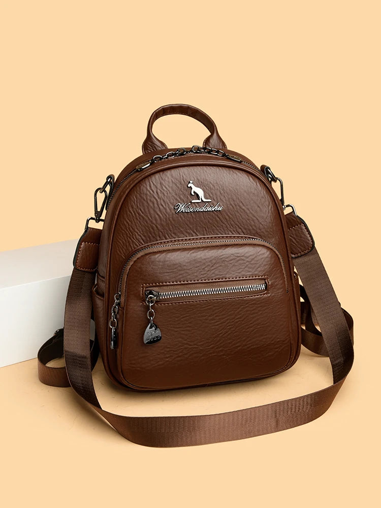 Leather Double Shoulder Bag Casual Travel  Fashion Korean Style Soft Leather Top Layer Cowhide Backpack Versatile Travel Bag