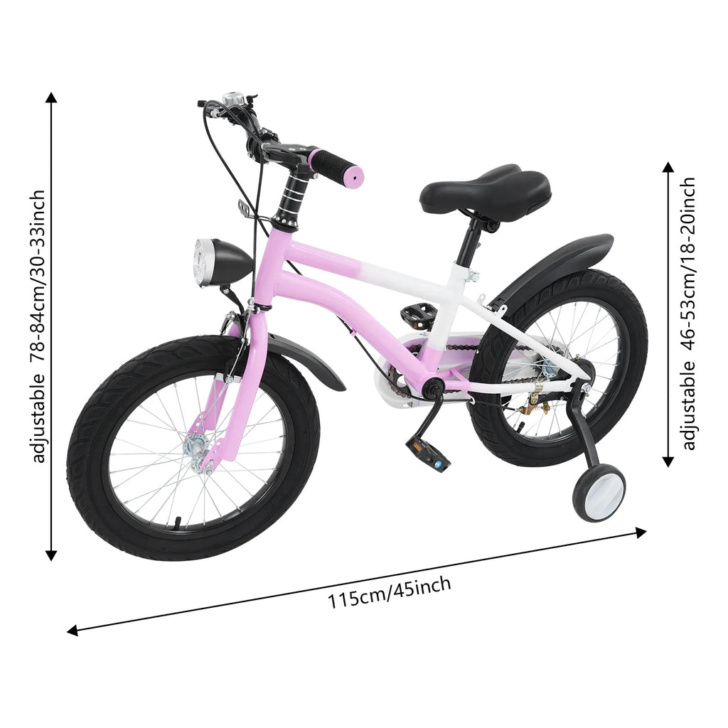 16 inches Kids' Bike with Front Light,Training Wheels| Pink/Yellow/Grey Children's Bicycle for5-8 Years Old Kids