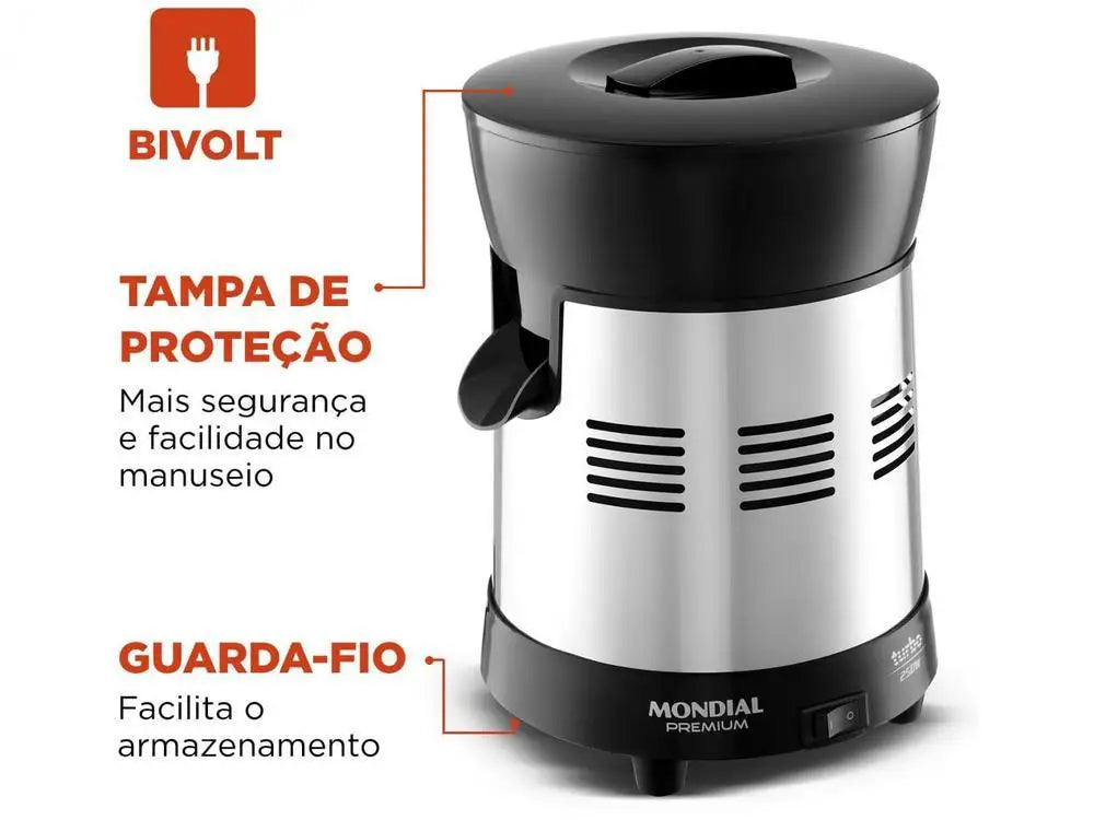 Mondial Turbo Premium E-10 Electric Inox Fruit Juicer 250W Capacity 1L - Bivolt