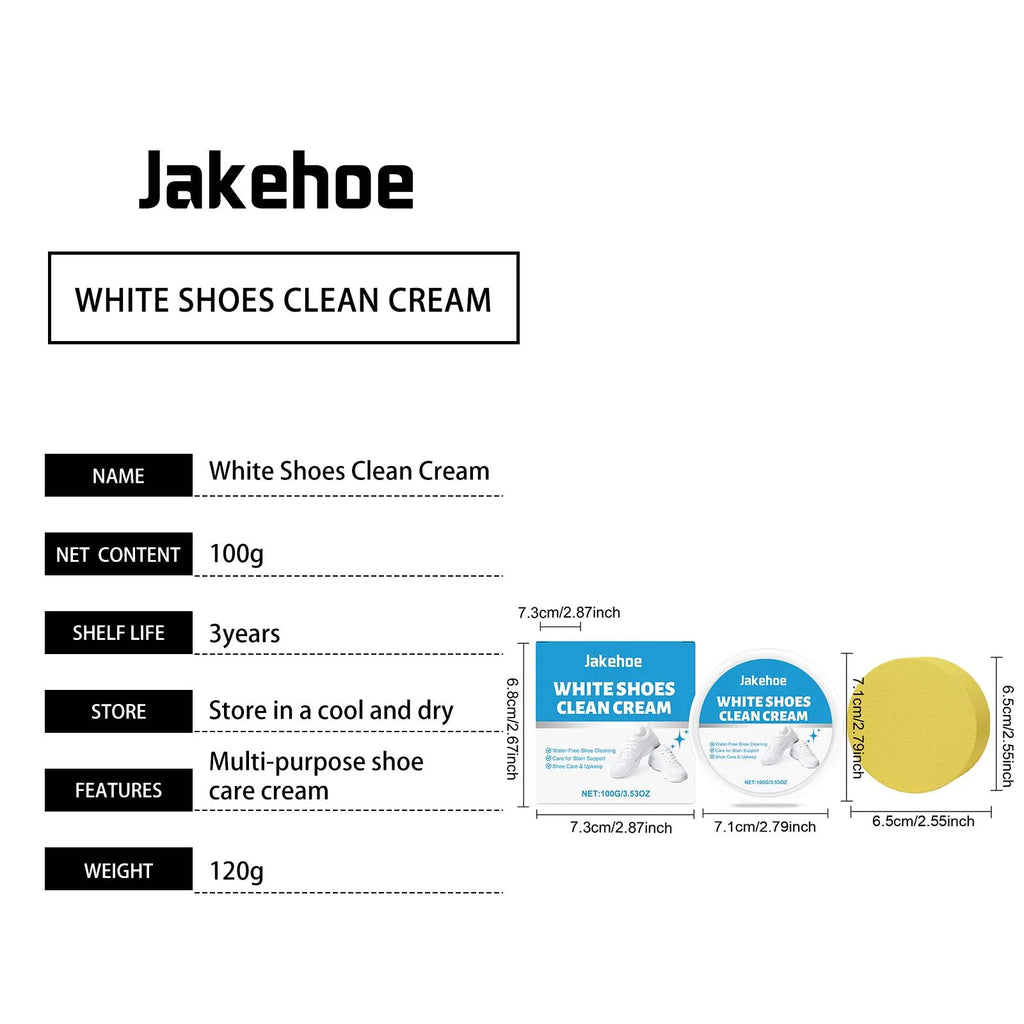 White Shoe Cleaner Cream Sneaker Stain Remover Waterless Cleaning Paste Whitening Repair Polish Leather Canvas Shoe Care 100g