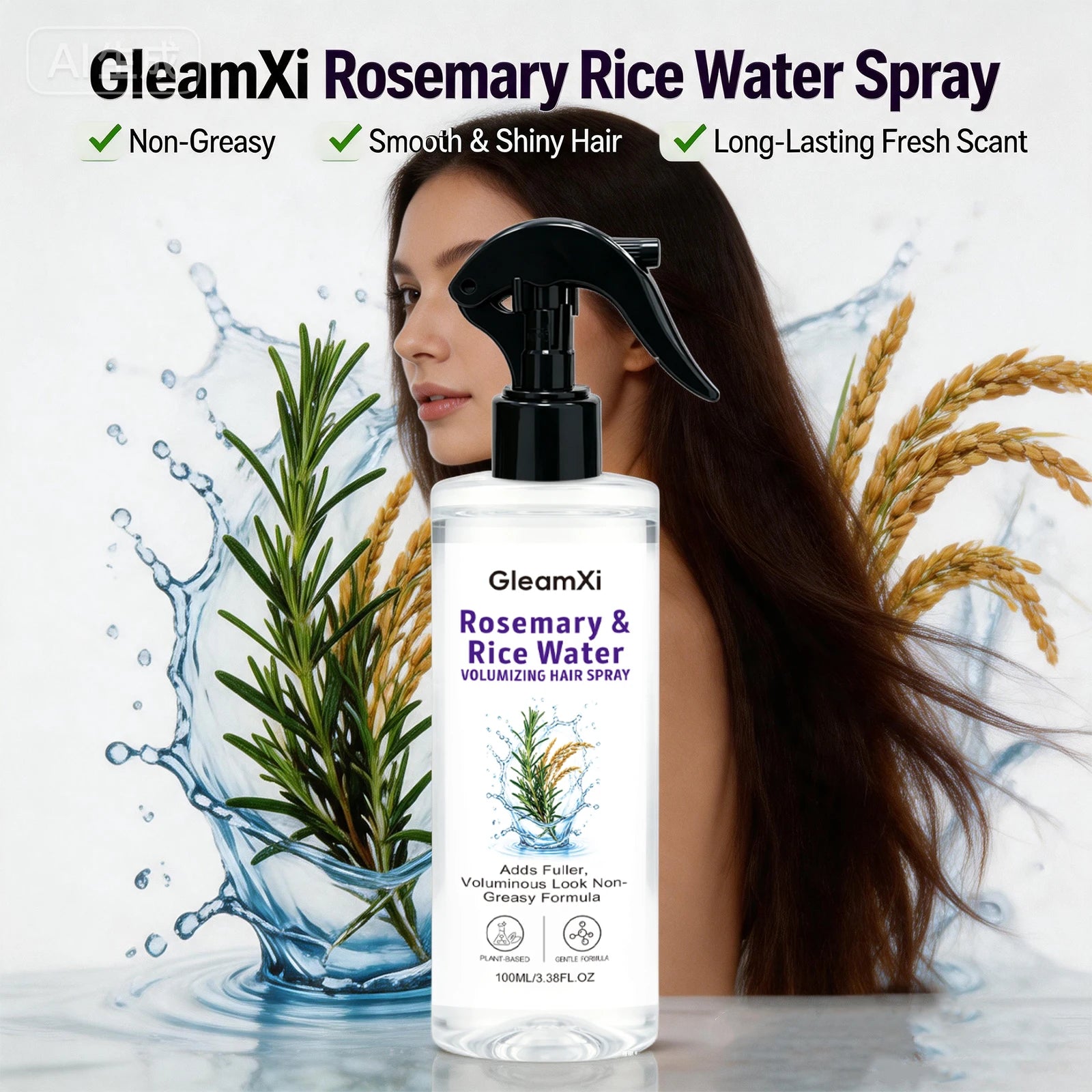 Rosemary & Rice Water Volumizing Hair Spray Lightweight Hydrating Strengthening Hair Root Improve Split Ends Nourish Hair Care