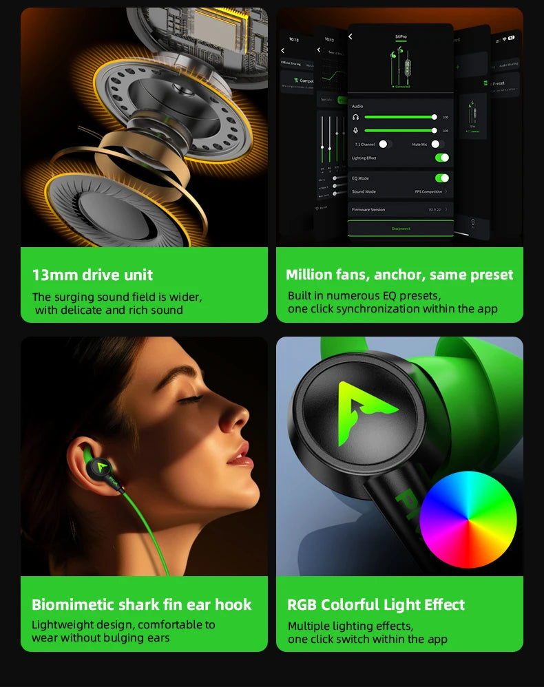 PIVA S6 Pro 13mm Virtual 7.1 Gaming Earphones Type-C 27W PD Fast Charge Built-in Sound Card App for Independent Tuning