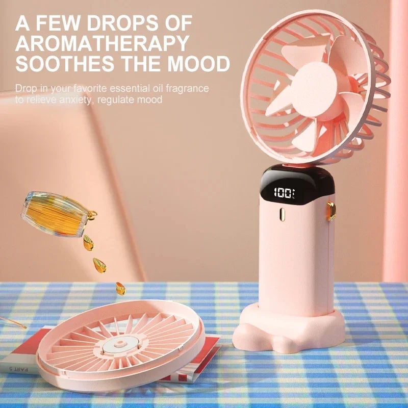 Handheld Mini Fan Foldable Portable Neck Hanging Fans 5 Speed USB Rechargeable Fan with Phone Stand and Display Screen 1800mAh