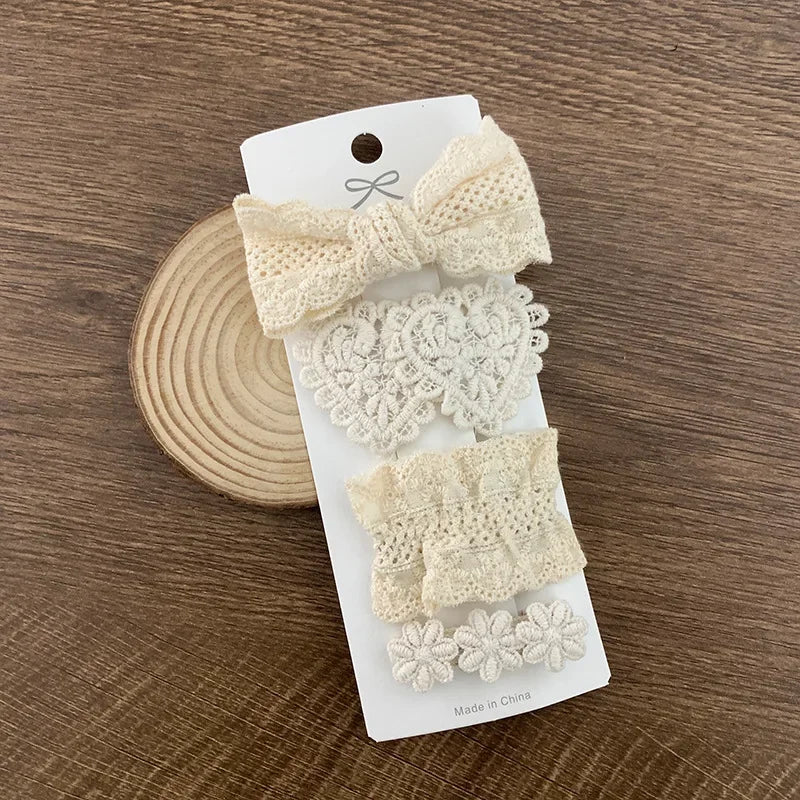 4Pcs Kids Fabric Lace Flower Barrettes Baby Princess Hair Accessories Newborn White Hairpins Bow Hairclips Girls Birthday Gifts
