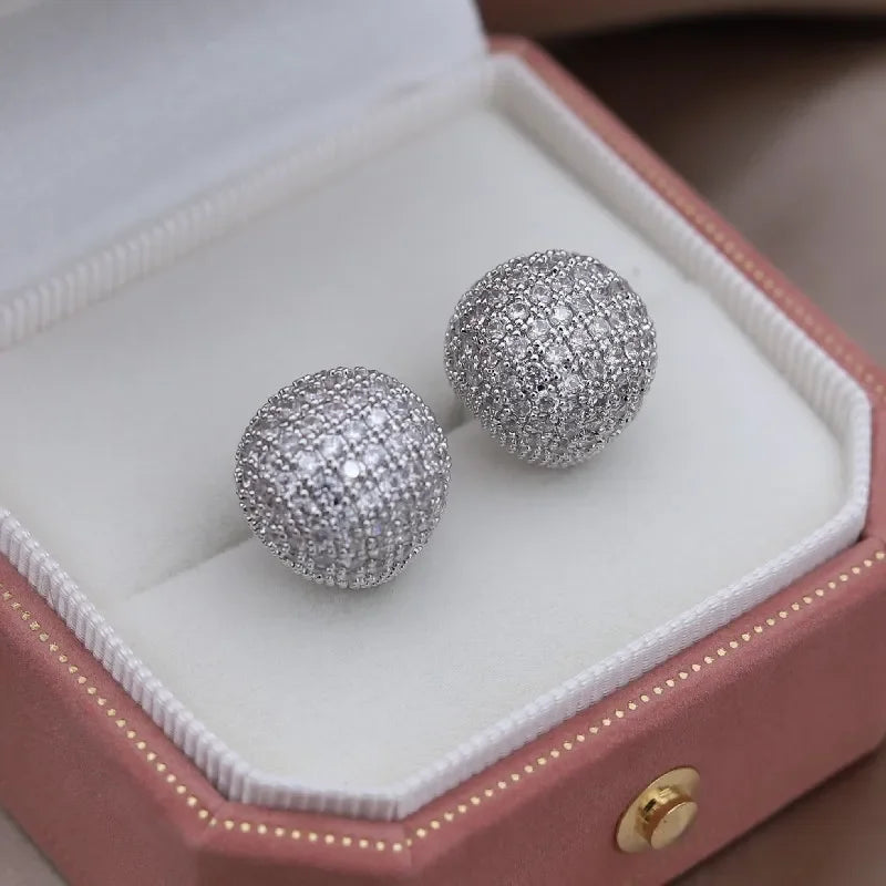 Korean new design fashion jewelry 14K gold plated exquisite close-set zircon round earring simple women's daily work accessories