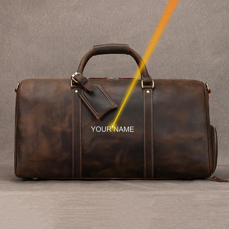 Natural Cowskin Travel Bags Waterproof Men's Leather Overnight Bag Handbag For Plane Luggage Men Male Weekend Bag Business 55cm