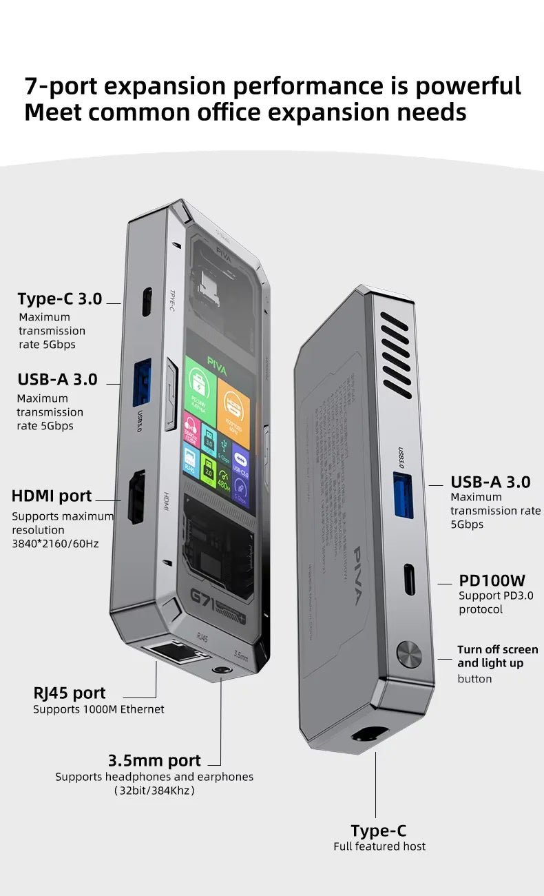PIVA G71 docking station 7-in-1 docking station 4K high-definition projector adapter converter, multi interface USB 3.0 Gigabit
