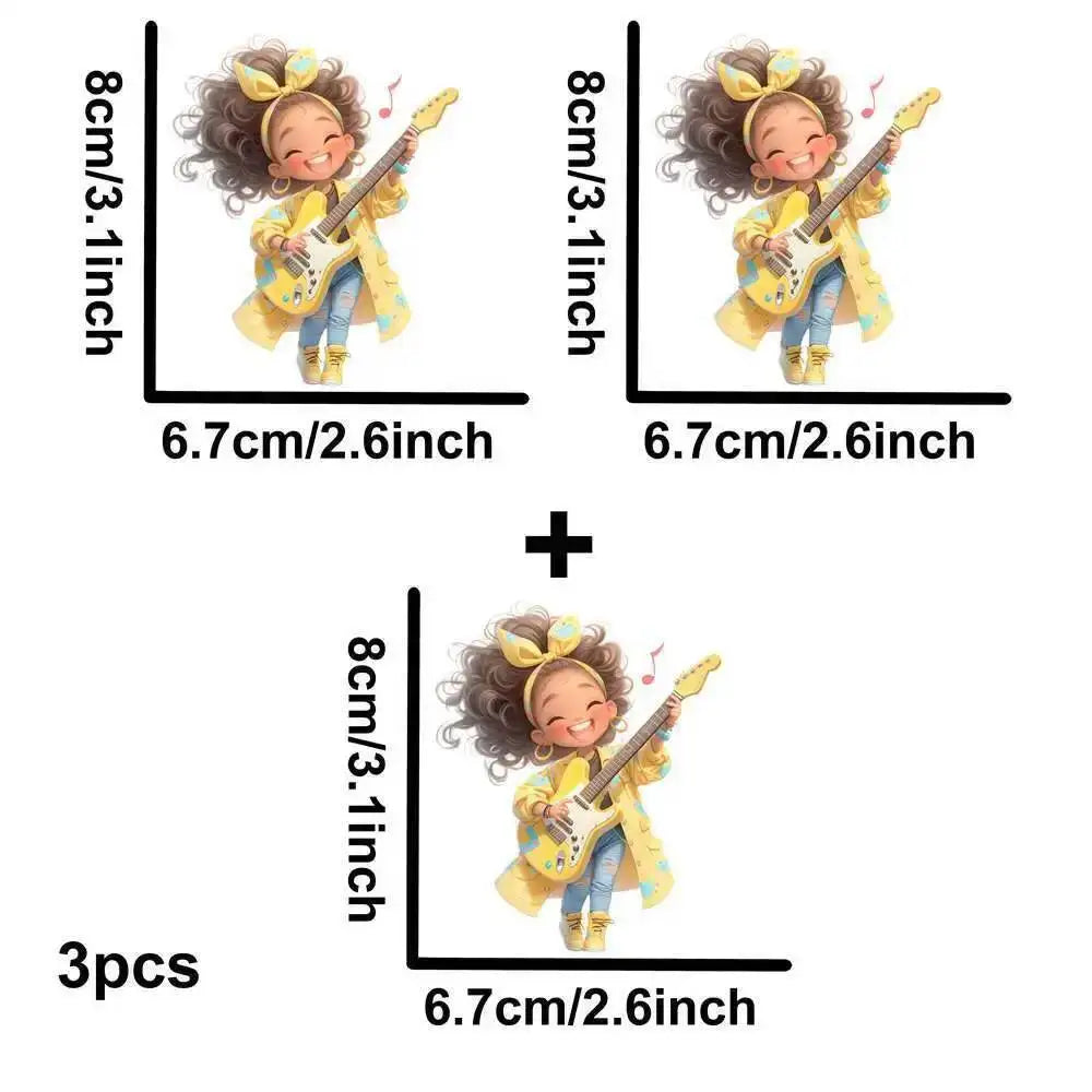Yellow Guitar Music Girl Heat Transfer Patches For Clothing DIY A-Level Washable T-shirts Iron-on Thermal Stickers