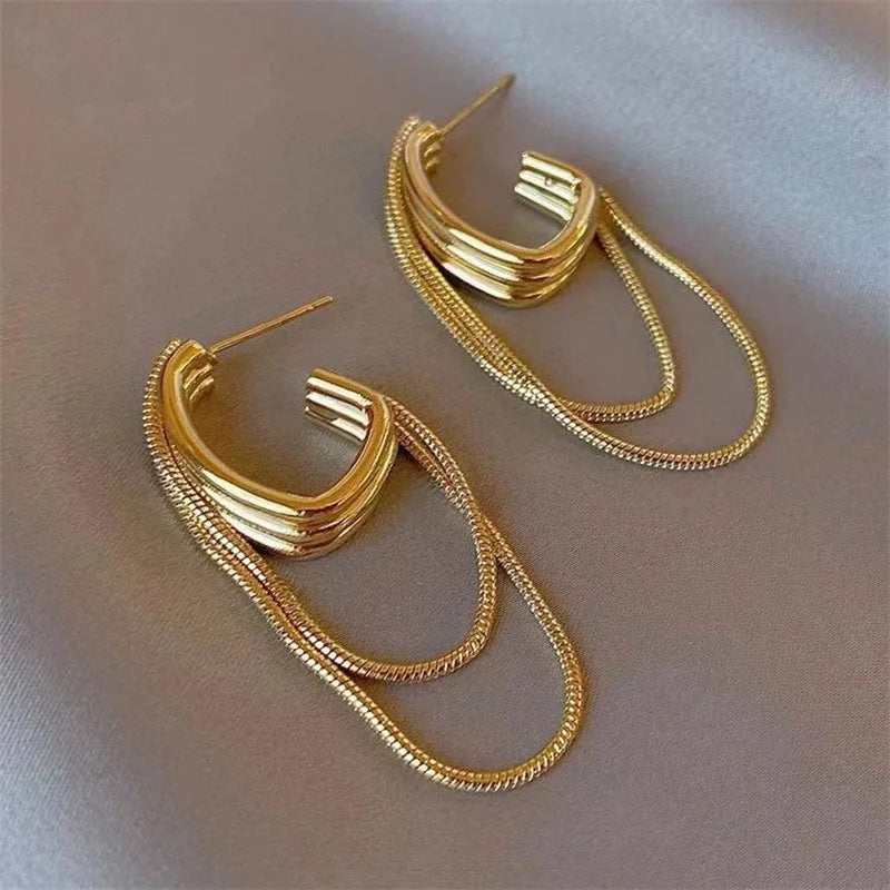 Yupsk Elegant Geometric Tassel Earrings for Women Korean Fashion Long Dangle Earring Wedding Party Statement Gift