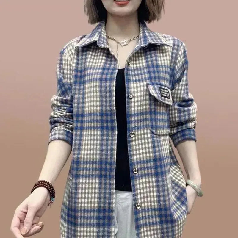2025 Spring Autumn Winter Women's Warm Shirt Coat New Mother's Female Shirt With Plush Thickened Ladies Sanded Thick Jacket