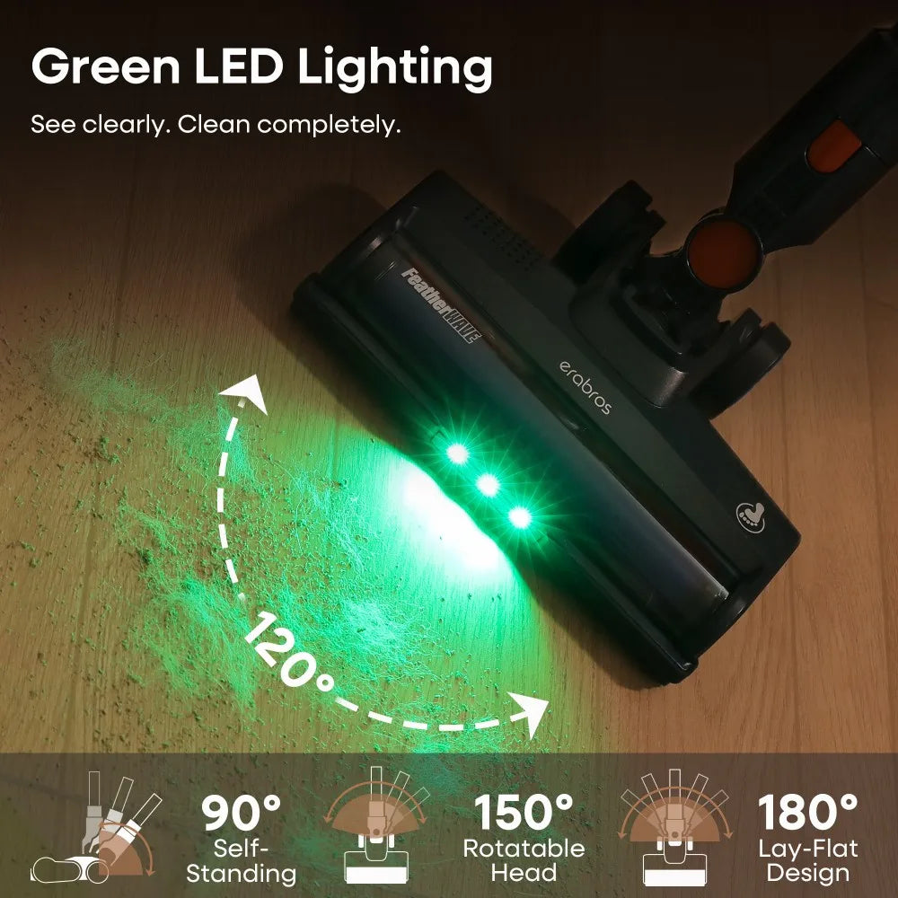 Erabros EV2 450W 55Kpa Cordless Vacuum Cleaner High Suction Power Handheld smart Home Cleaner Capacity LED Display Floor Carpet