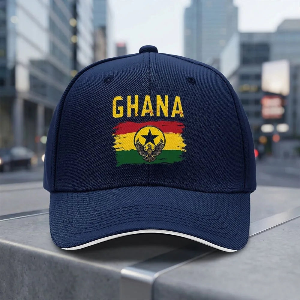 Ghana Flag Distressed Baseball Cap Adjustable Unisex Outdoor Sports Curved Brim Hat