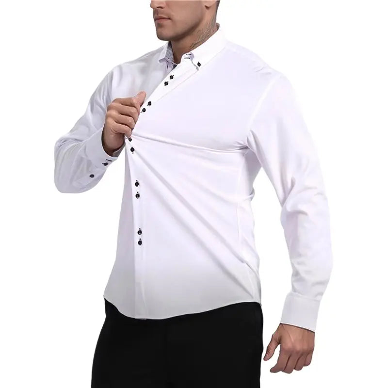 NEW-Mens Dress Shirts Regular Fit Long Sleeve Stretch Business Dress Shirts For Men