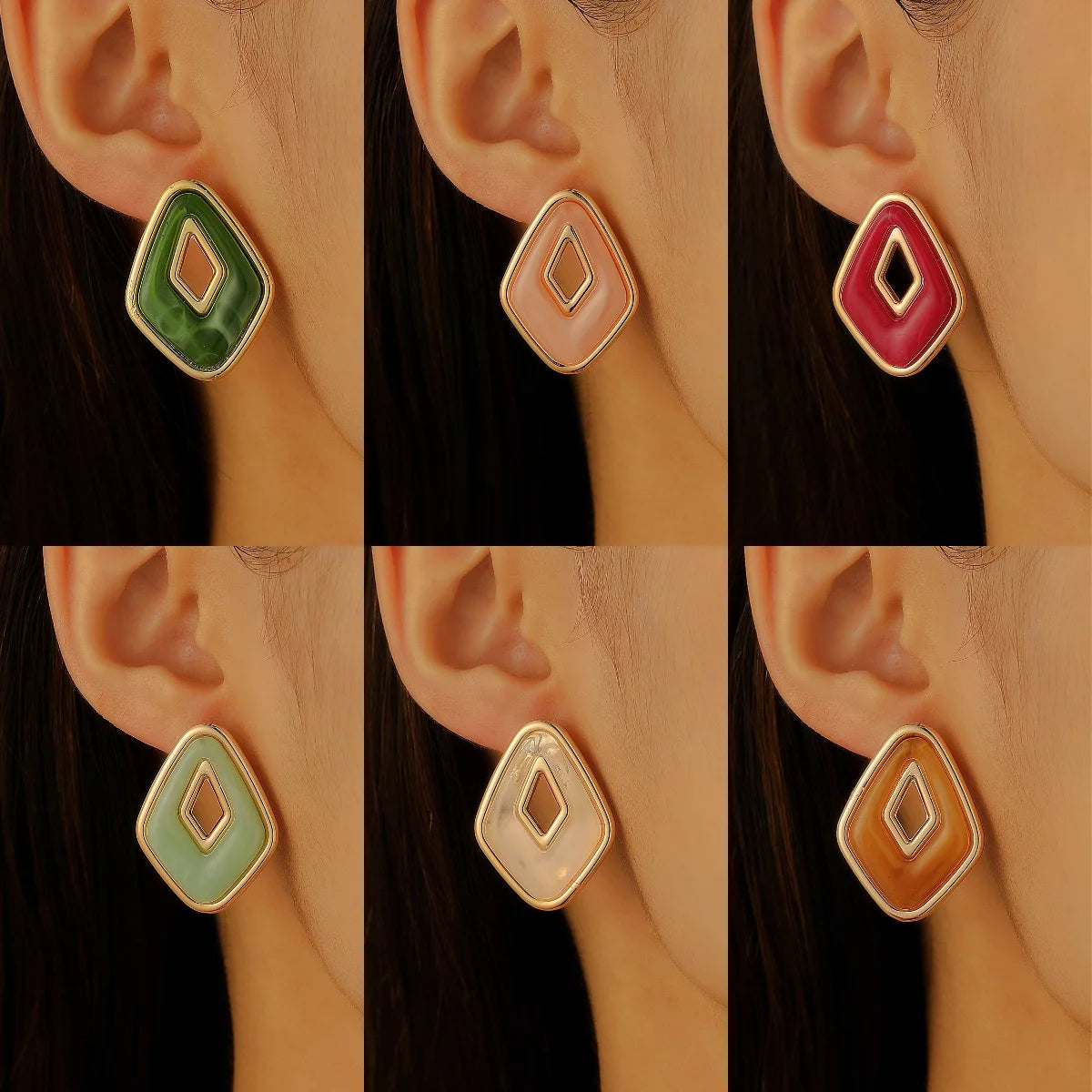 Hollow Geometric Fashion Statement Jewelry Women Summer Colorful Boho Chic Design Trendy Stud Earrings