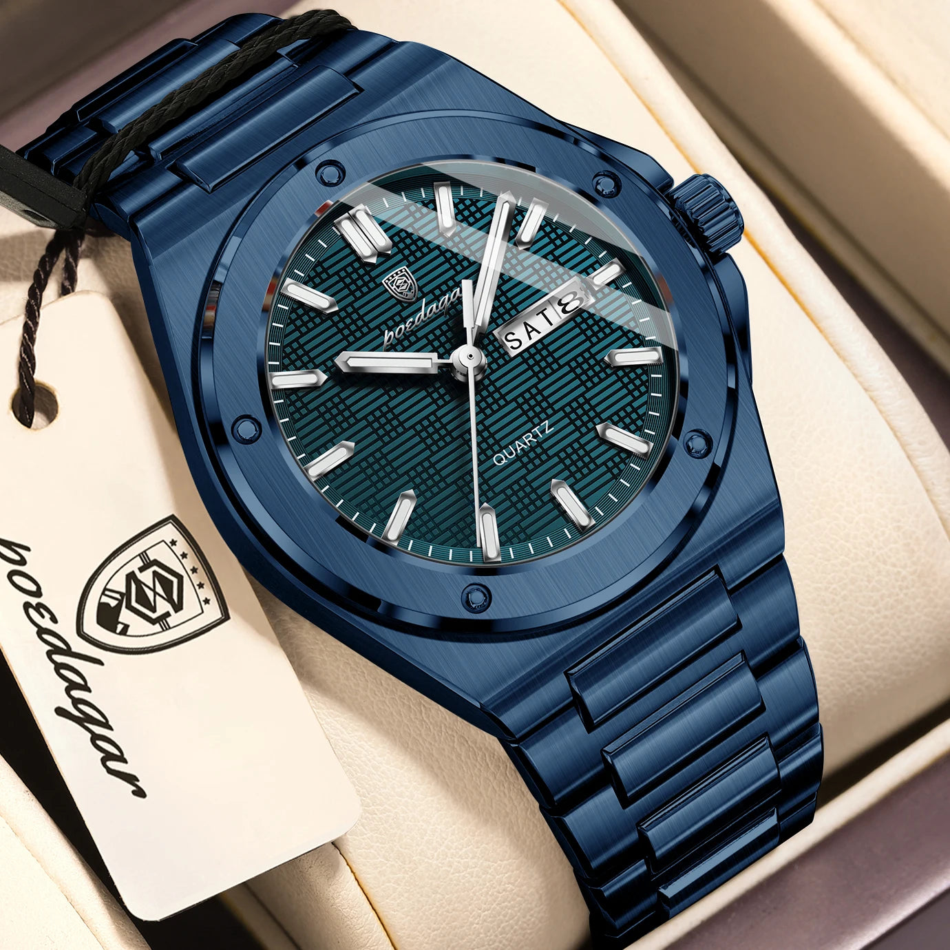 POEDAGAR Fashion Men's Clock Quartz Date Week Luxury Male Watch Waterproof Luminous Stainless Steel Watches For Men Reloj Hombre