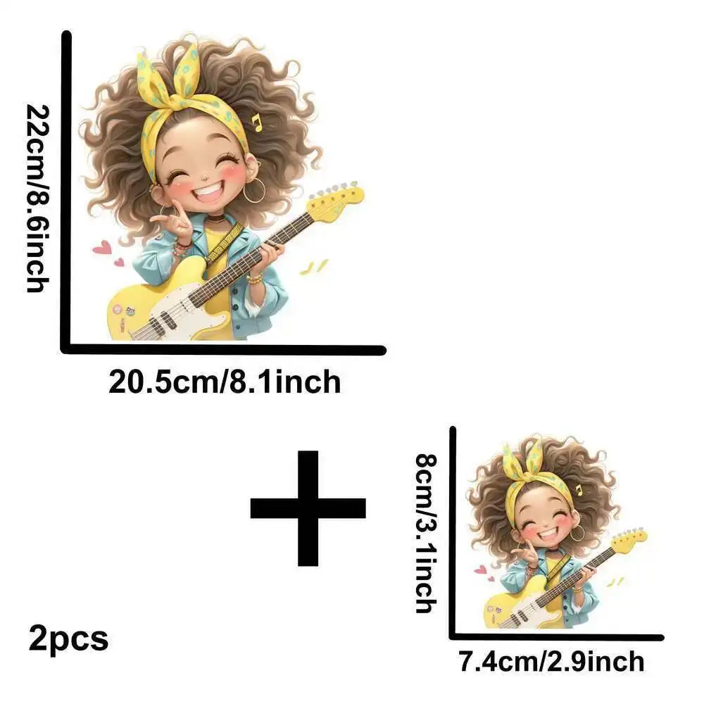 Yellow Guitar Music Girl Heat Transfer Patches For Clothing DIY A-Level Washable T-shirts Iron-on Thermal Stickers