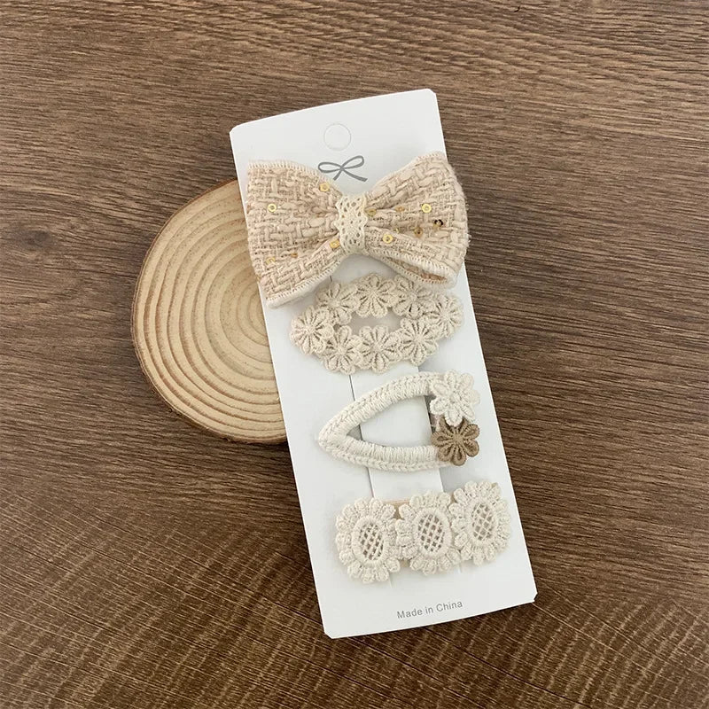 4Pcs Kids Fabric Lace Flower Barrettes Baby Princess Hair Accessories Newborn White Hairpins Bow Hairclips Girls Birthday Gifts