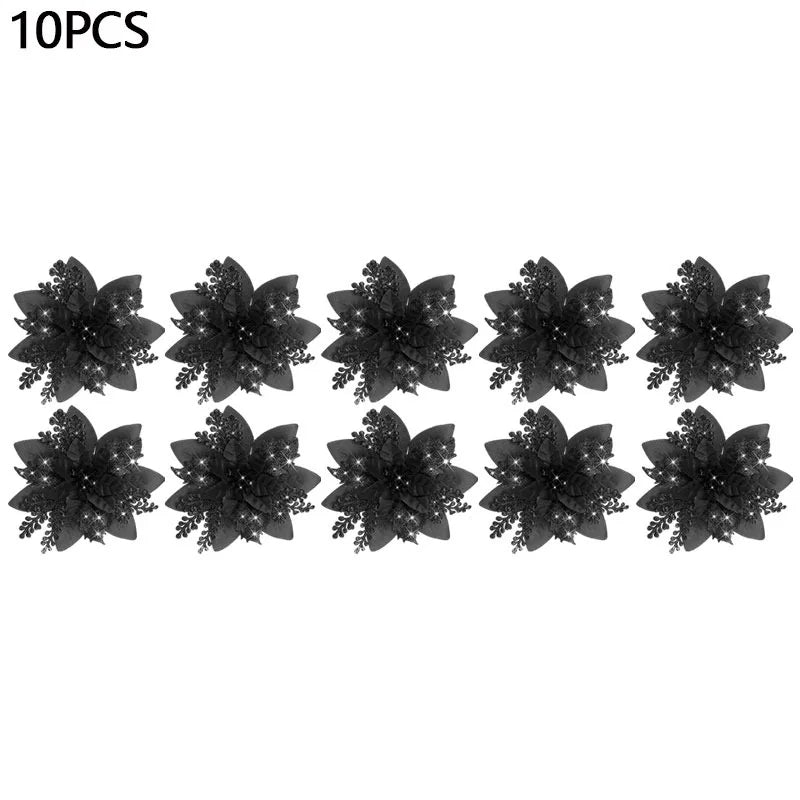 Glitter Artifical Christmas Flowers Mreey Christmas Tree Decoration Happy New Year Ornaments Xmas Fake Flowers Natal