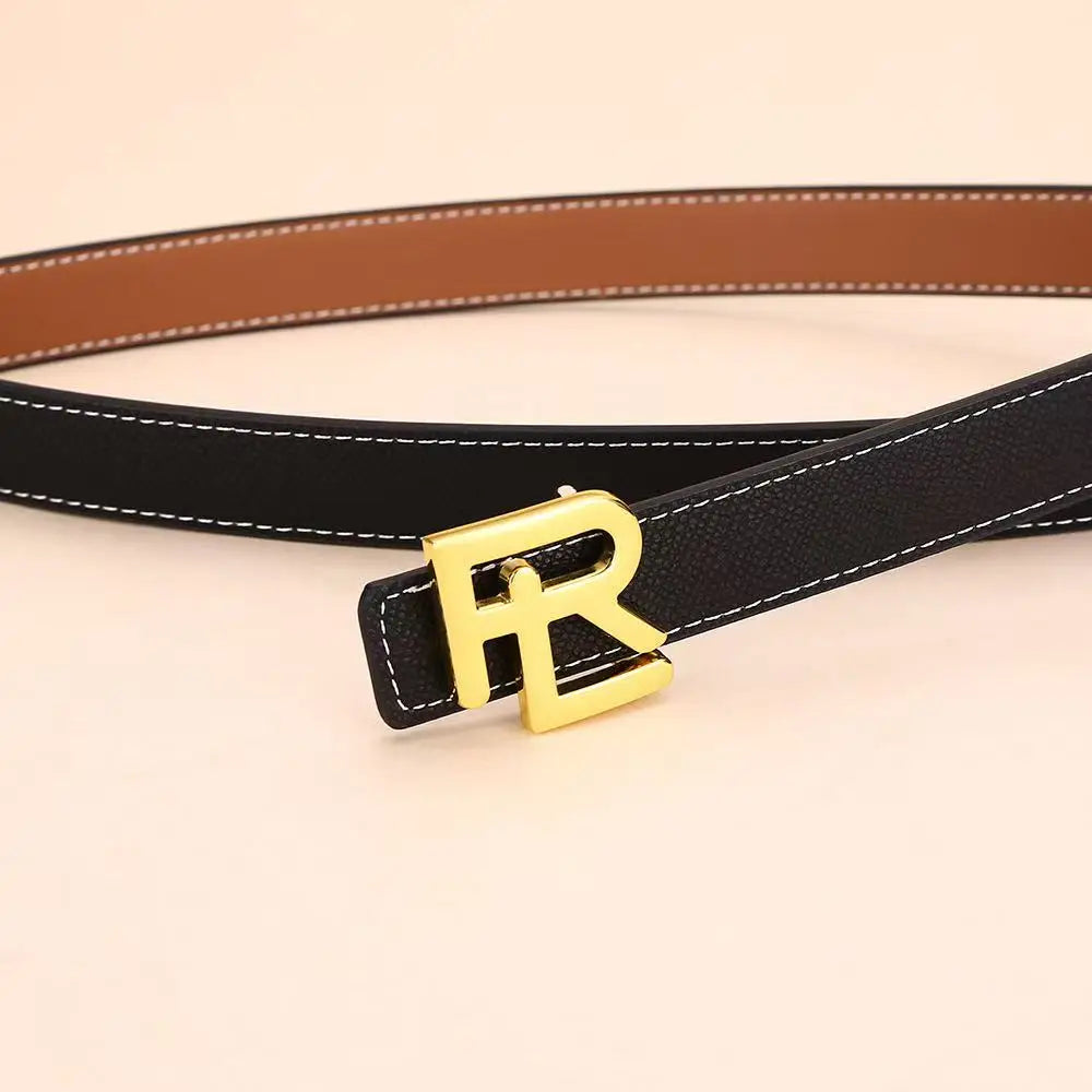 Women's fashion double-sided belt high-quality gold buckle is best suited to women's denim belt dresses