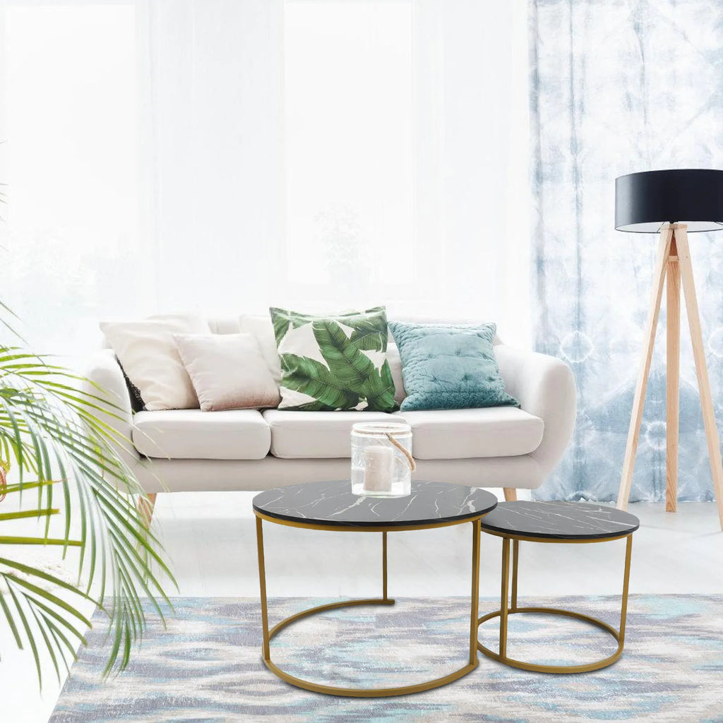 Coffee Table Set Minimalist Modern Nesting Round Center Table for Living Room Apartment Balcony Yard