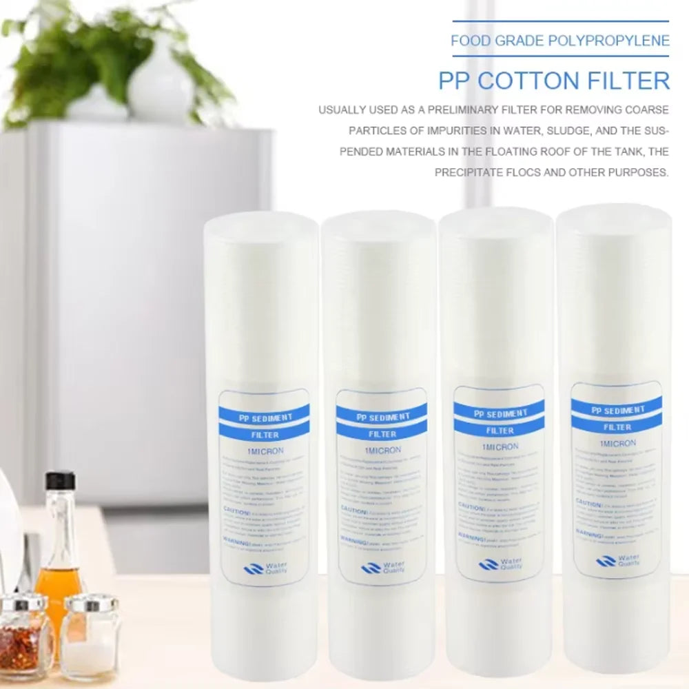 Water Purifier 10 Inch 4pcs 1-Micron Sediment Water Filter Cartridge PP Cotton Filter Water Filter System