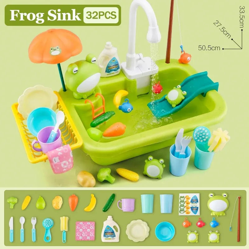 Kids Kitchen Sink Toys Electric Dishwasher Playing Toy With Running Water Pretend Play Food Fishing Toy Role Playing Girls Gift