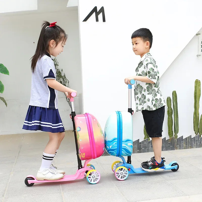 2025 New kids Scooter luggage,skateboard suitcase on wheels,children's gift,Cute Cartoon small trolley case,rolling luggage bag