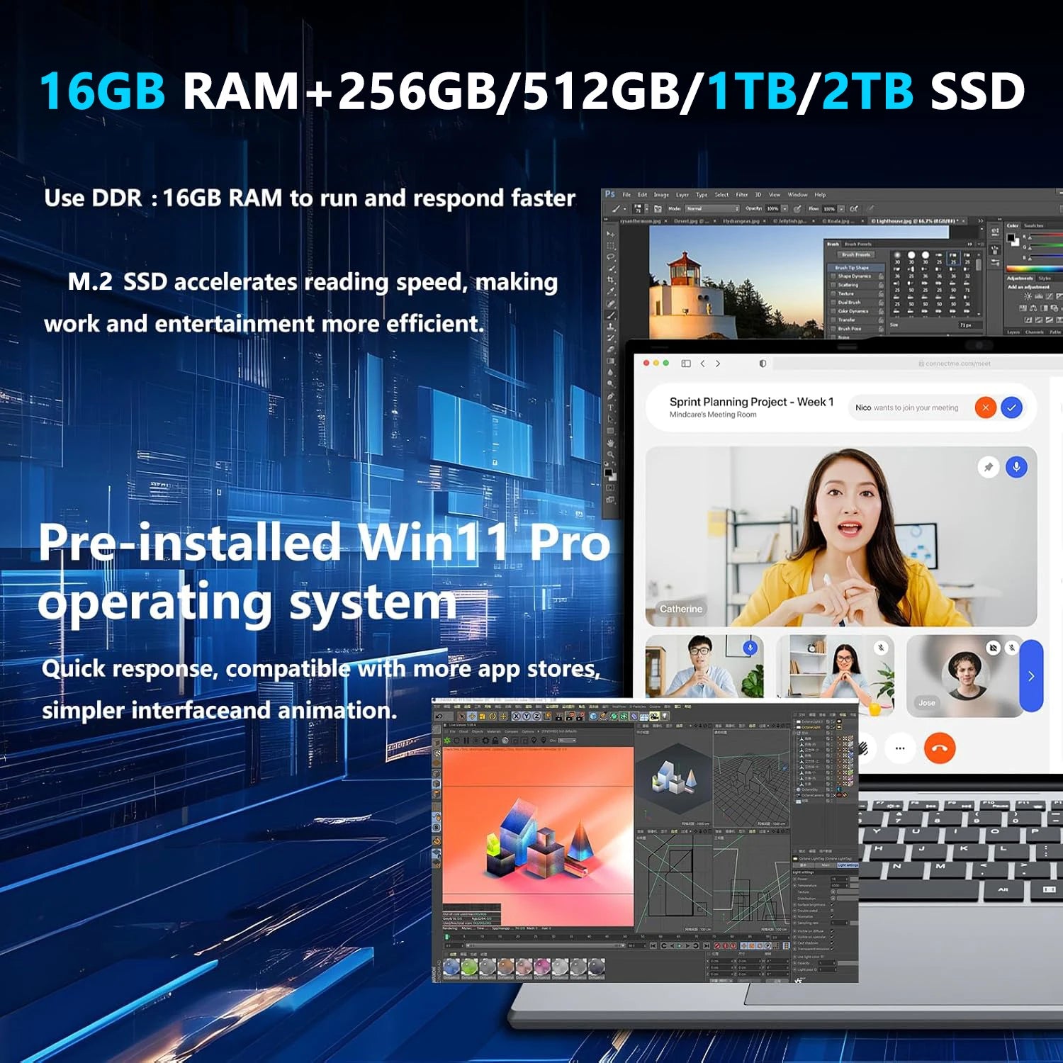 New Intel Core i7-8500Y 15.6 inch Laptop Fingerprint Unlock Computer 16GB 1TB 2TB Windows 11 Office Study Notebook PC 4K Laptops