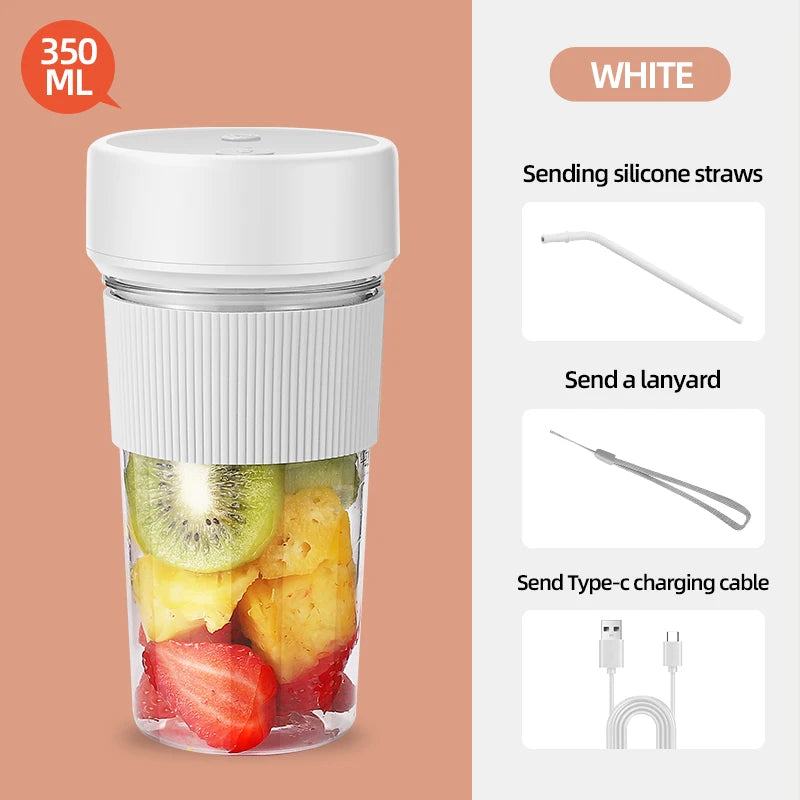 Portable Blender Electric Juicer Cup Large Capacity USB Rechargeable Mini Smoothie Maker 6 Blades Ice Crusher for Shakes Travel