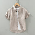 Pure Linen Casual Shirts Men Casual Fashion Solid Short Sleeve Shirt Man Large Size Button-up Shirt