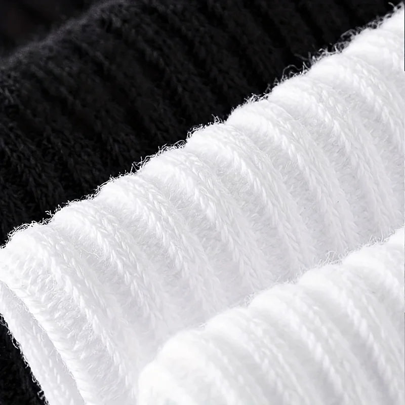 6 Pairs of Men's Pure Color Vertical Pattern Mid-Calf Socks, Versatile Black Socks for Business All Seasons, Breathable