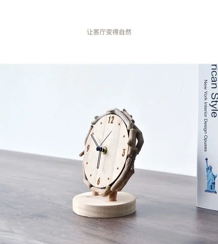 Log Desk Clock Living Room Simple Desktop Ornament Clocks Creative Silent Table Clock Watch Home Decoration