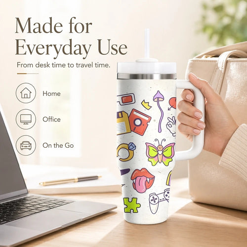 skateboard badges Vacuum Flasks 40oz Stainless Steel Insulated Tumbler with Handle Straw Leakproof Cup Daily Travel Mug