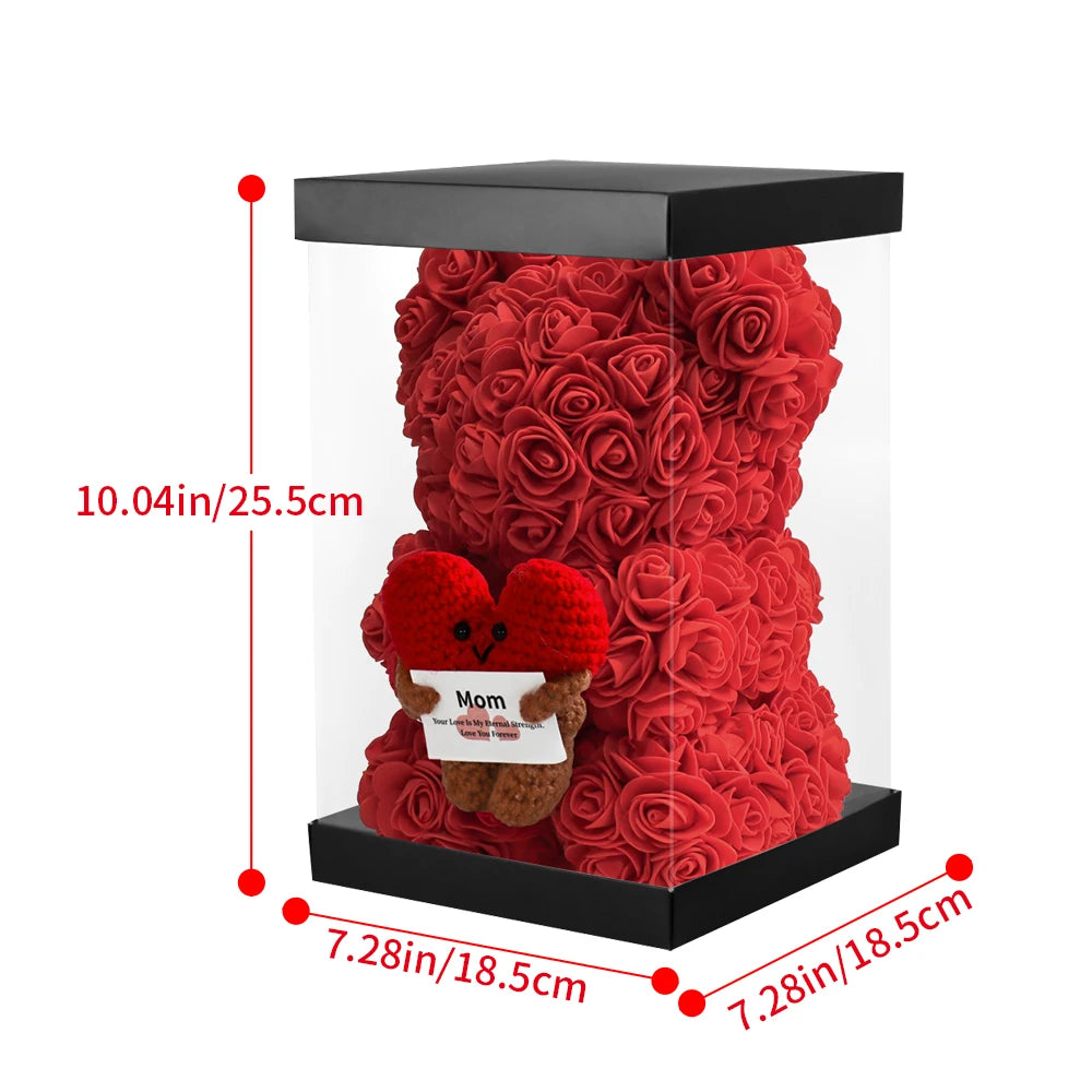 25cm Rose Teddy Bear Eternal flower hug knitted love doll artificial flower Bear birthday Mother's Day Valentine's Day gift