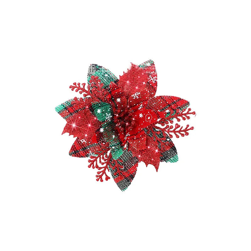 Glitter Artifical Christmas Flowers Mreey Christmas Tree Decoration Happy New Year Ornaments Xmas Fake Flowers Natal