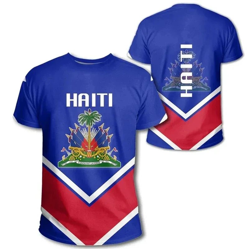 3D Print Haiti Emblem Pattern T Shirt For Men Caribbean Island Haitian Flag Print T-Shirts Casual O-neck Short Sleeve Tees Tops