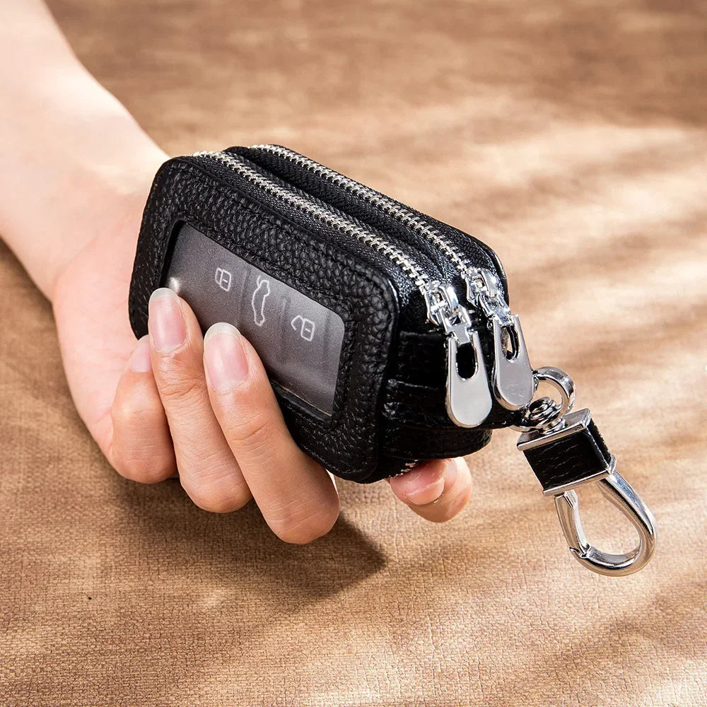 Car Key Holder Men Genuine Leather Practical Housekeeper Multifunctional Double Zipper Square Home Key Case Women Keys Wallet