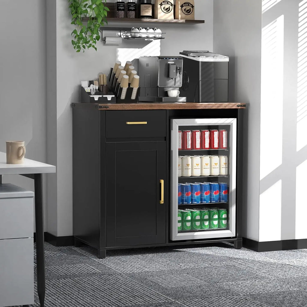 Coffee Bar with Mini Fridge, Cabinet Stand for Dorm, Kitchen, or Office, 39.4' W X 20.9' D