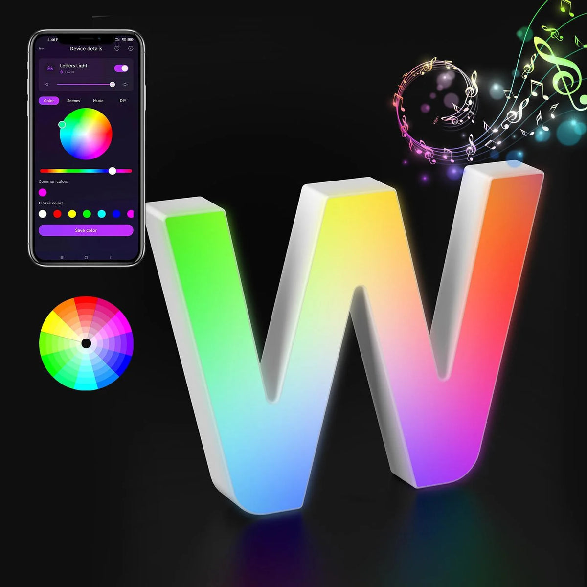 Light Up Letters LED Letter Lighted Letter Color Glitter Alphabet MeRGBW APP Music Sync Gift Logo Bar Wall Night Light Letters
