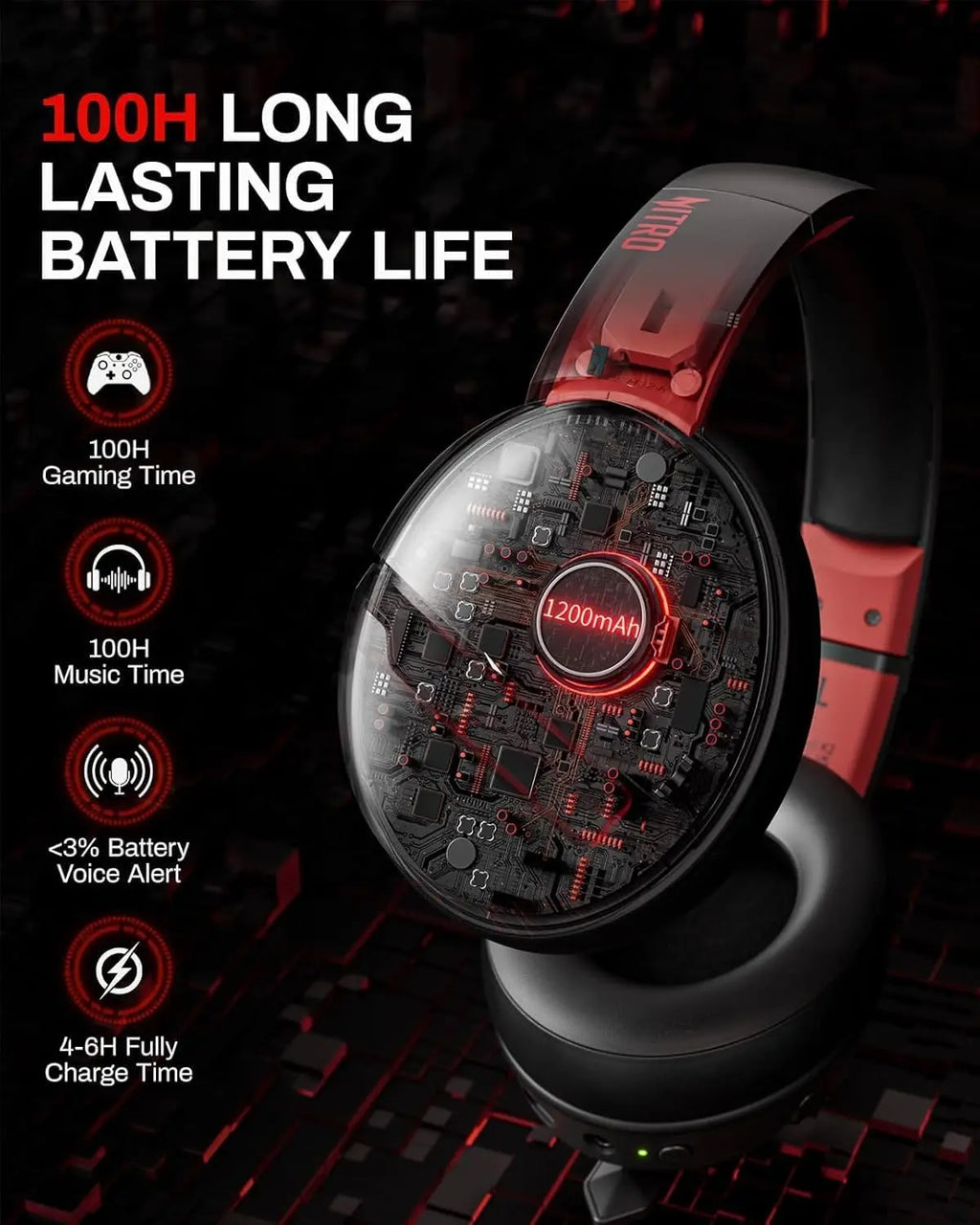 Acer Wireless Gaming Headset 100H Battery Dynamic 50mm Drivers Clear Voice Mic Bluetooth Gaming Headphones For PC PS4 Headset