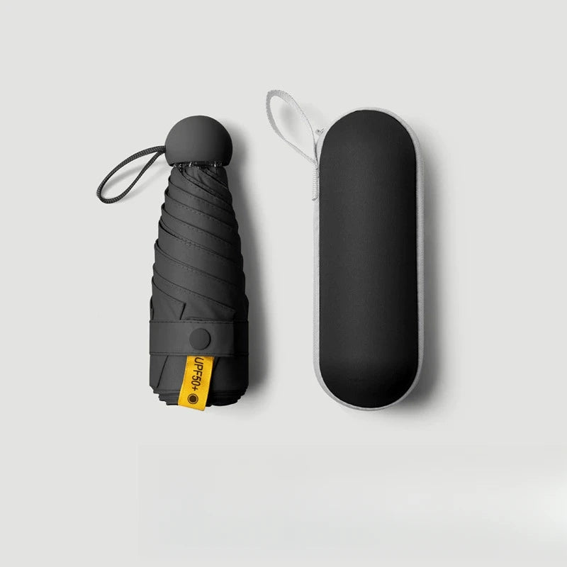 Small sun umbrella with protective cover, compact and ultra portable folding umbrella, with 6 reinforced ribs