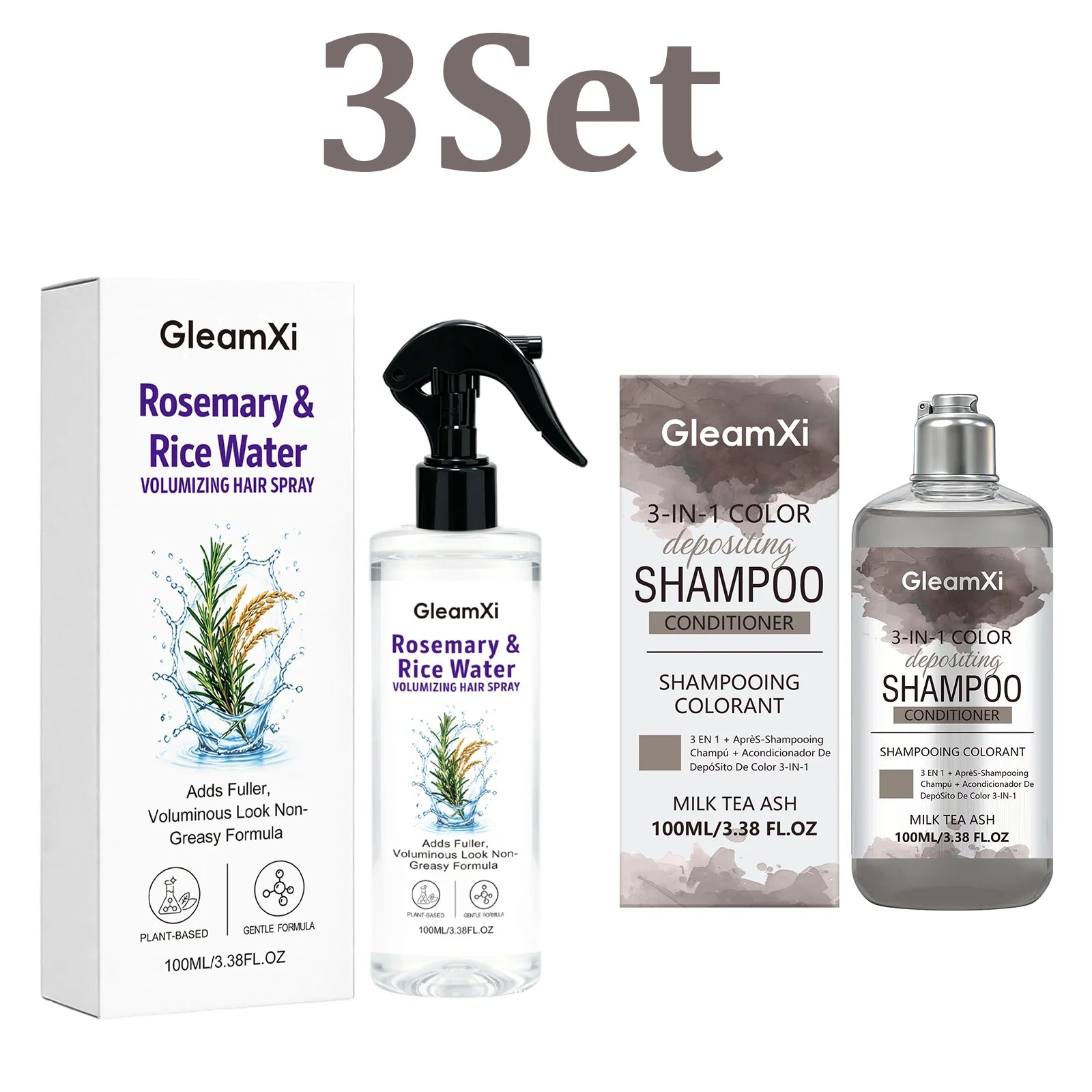 Hair Color Shampoo 3 in 1 Tint Conditioning Volumizing Nourishing Scalp Spray Set For Fine Flat Hair Smooth Shine Booster Care